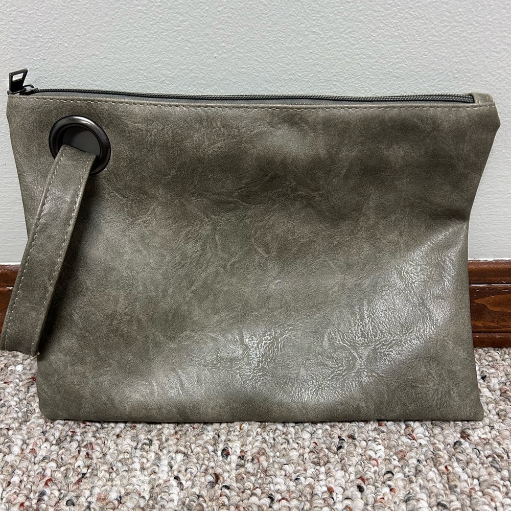 Gray Faux Leather Clutch